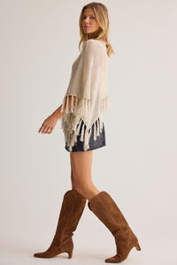 Heather Sequin Fringe Poncho